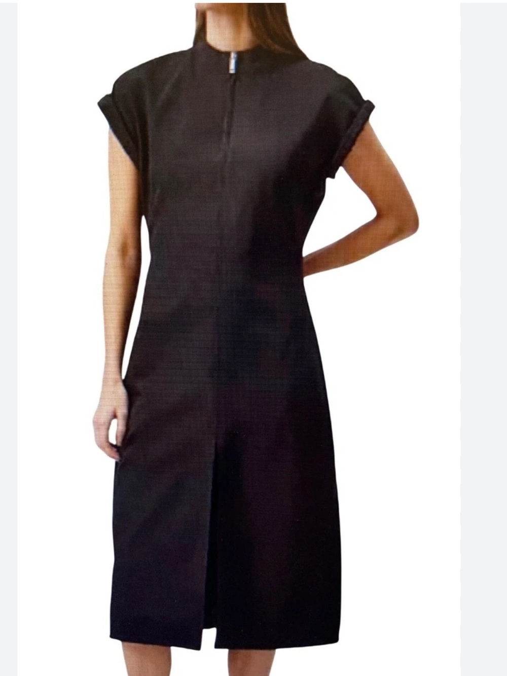 Jacob Black Cap-Sleeve Midi Dress with Zip Neck
